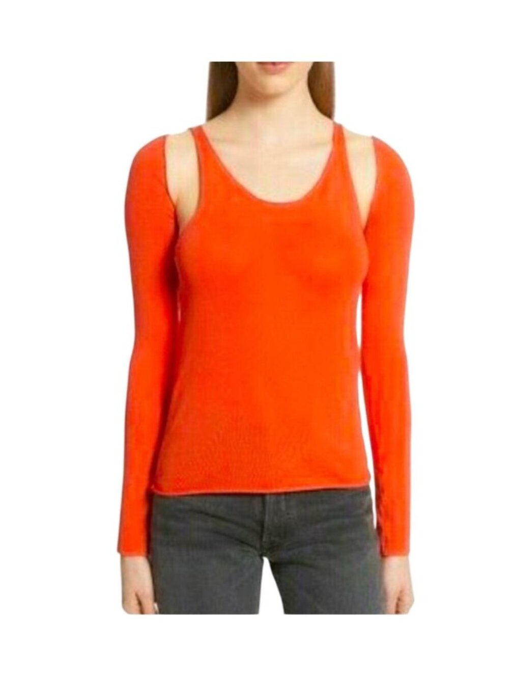 Helmut Lang Summer Camp Knit Top Detachable Sleeve Orange NWT - size XS